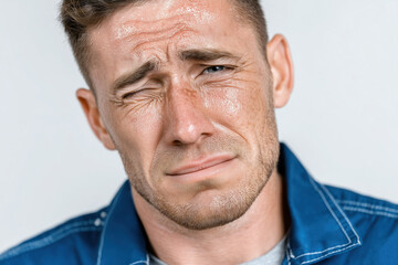 Fototapeta premium Male Face Suffering Pain Stress Sweat Grimace Exhaustion Tension Illness Headache Fever Tired
