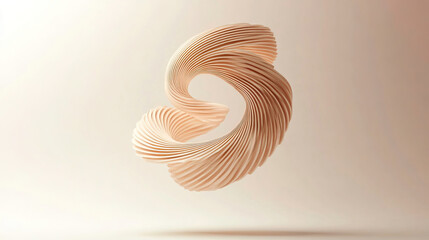 Abstract spiral shape floating in mid-air on a light beige background