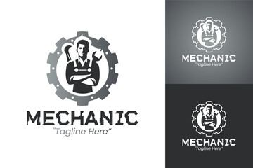 Mechanic Logo Design for Automotive Workshop with Tools and Gear