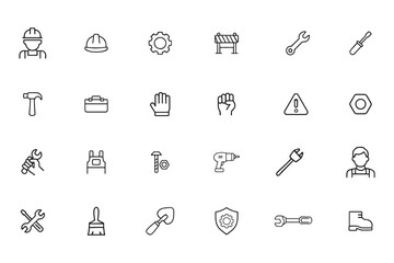 Construction and repair tools line icon set, industry and labor outline symbols