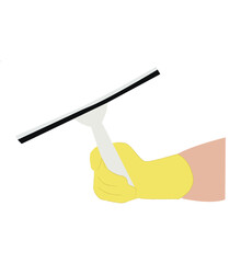 hand holding glass cleaner. Hand in glove holding a squeegee vector isolated. Cleaning service,