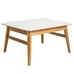 Fototapeta premium Modern coffee table with a white surface and wooden legs, perfect for any living space or office environment