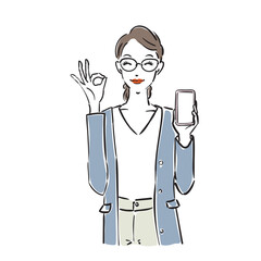 スマホを持つメガネ姿のかっこいいビジネスウーマン