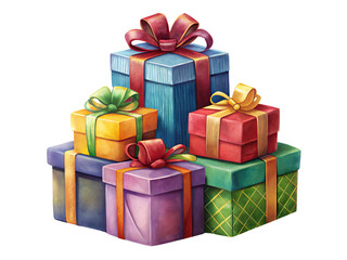 Obraz premium Colorful Stack of Wrapped Gifts with Ribbons and Bows