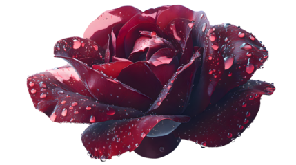 Beautiful dark red rose with water droplets macro shot floral background for valentines day and love theme