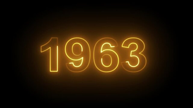 1963 Neon Text Animation. Glowing Countdown Number 1963. Animated Luminous Important 1963 Year. Transparent BG Dynamic Colorful Loop.