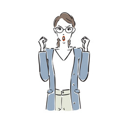拳を上げるメガネ姿のかっこいいビジネスウーマン
