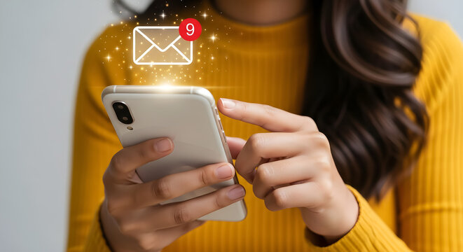 Envelope Notification Woman Smartphone Message Email Digital Marketing