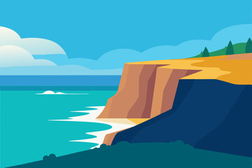 Ocean cliffside landscape illustration
