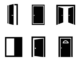 Different opened doors icons set. Vector illustration