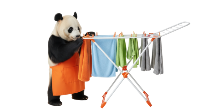 Isolated Panda Doing Laundry