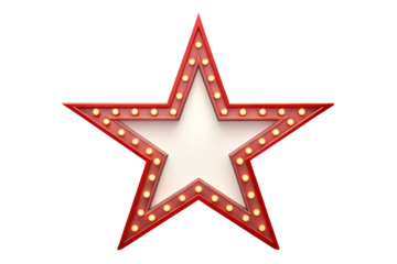 Red star sign with lights isolated on transparent background