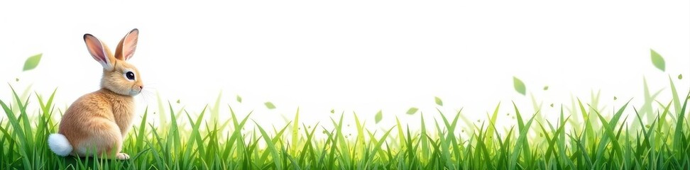 Fototapeta premium Whimsical bunny tail grass bunch, painted white background , floral design, art