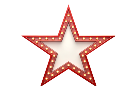 Red star sign with lights isolated on transparent background