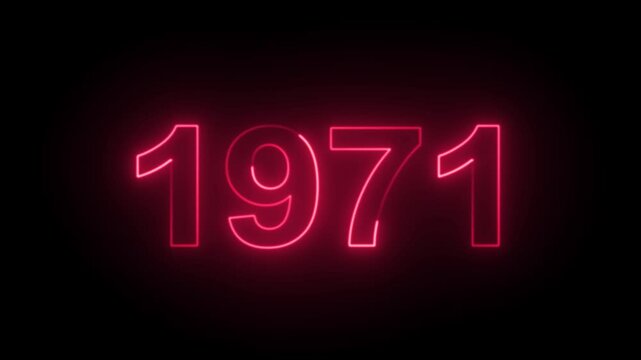 1971 Neon Text Animation. Glowing Countdown Number 1971. Animated Luminous Important 1971 Year. Transparent BG Dynamic Colorful Loop.