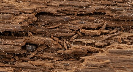 Extreme Close-Up of Severely Decayed Wood, Showing Fractured Fibers and Insect Frass