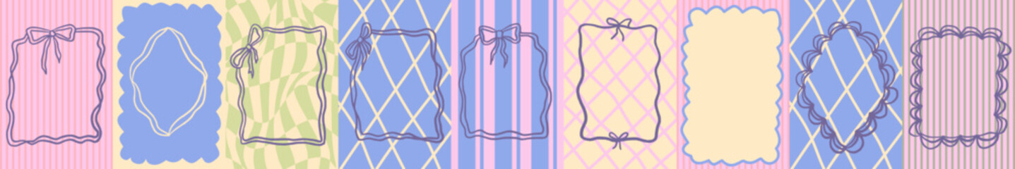 Scallop frame with line whimsical style. Wavy line decorative whimsical border frame black color. Scallop border wavy line. Vector illustration