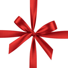 Red satin ribbon bow isolated on white background