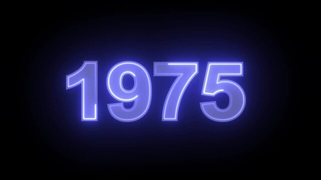 1975 Neon Text Animation. Glowing Countdown Number 1975. Animated Luminous Important 1975 Year. Transparent BG Dynamic Colorful Loop.