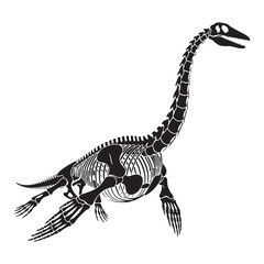 Lines from the ancient ocean – Plesiosaurus skeleton silhouette and clean Plesiosaurus skeleton vector – Plesiosaurus skeleton illustration


