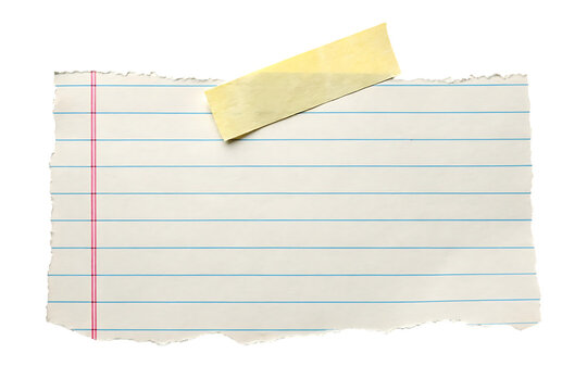 Torn notebook paper with tape isolated on transparent background