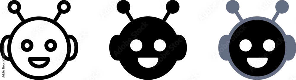 Poster cute robot head vector illustration ai chatbot icon set for technology and communication design 100 