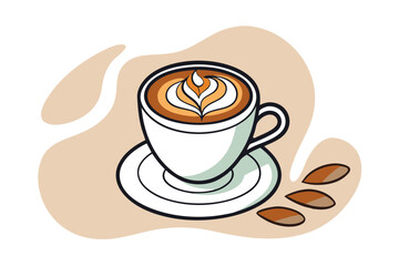 Obraz premium Cappuccino Cup with Heart Latte Art Vector