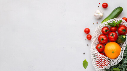 Fresh Vegetables and Fruits in Reusable Bag Healthy Eating Concept