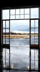 Open Doorway to Runway A View Through Industrial-Style Sliding Doors