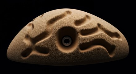 Close-up of a Tan Climbing Hold with Intricate Texture and Central Hole