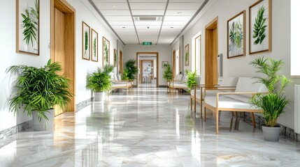 Fototapeta premium Modern Minimalist Hospital Corridor Interior Design