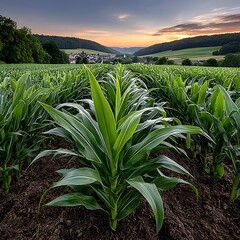 Obraz premium Organic maize plantation with mountains high resolution picture