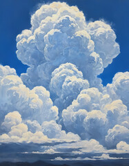 Massive, fluffy clouds dominate the sky in a brilliant blue Generative AI