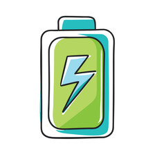 Obraz premium Hand drawn style battery icon with green and blue color vector illustration