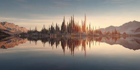 Obraz premium mirror city in warm tone