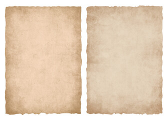 Old antique parchment paper templates. Vintage aged paper textures with rough edges