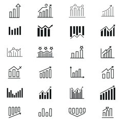 Bar and Line Chart Icon with black silhouette on white background 