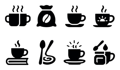 Fototapeta premium Coffee solid icon set. cafe, beverage symbols for morning routine, espresso, no sugar