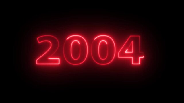 2004 Neon Text Animation. Glowing Countdown Number 2004. Animated Luminous Important 2004 Year. Transparent BG Dynamic Colorful Loop.