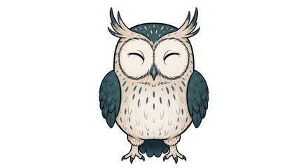 Isolated Cartoon Owl with Closed Eyes