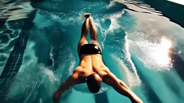 A video of a person floating in a pool, shot from an overhead angle, conveying a sense of calm and tranquility, is ideal for advertising wellness services.
