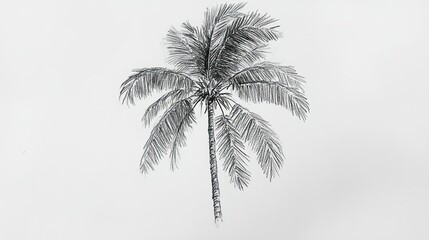 Detailed grayscale drawing of a palm tree