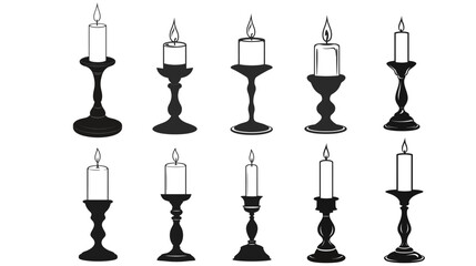 Candle Holder Silhouette Vector – Elegant Vintage Candle Stand Illustration on White Background