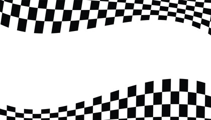 Black and white checkered abstract background. warped square pattern. racing flag. wave racing background design. vector illustration