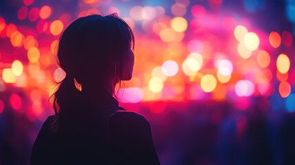 Vibrant Crowd Enjoying a Night Music Festival with Neon Lights