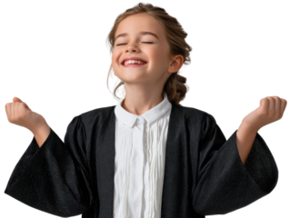 Dreamer's Glee: A joyful young girl beams with unbridled enthusiasm, her eyes closed, a testament to a moment of pure happiness. The image captures the simple, genuine elation of childhood.