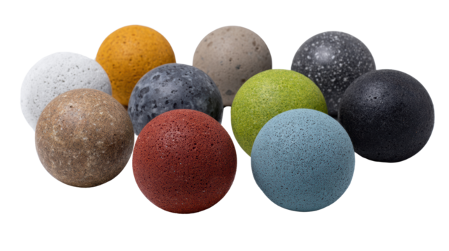 Colorful abstract spheres with different textures, isolated on a white background.