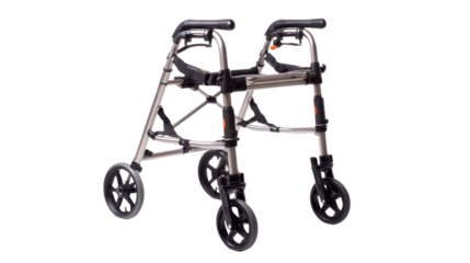 Durable walker with wheels, designed for mobility assistance on a white isolate background.