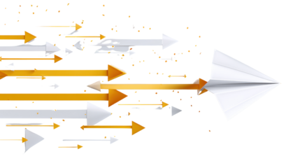 Dynamic arrows in motion, symbolizing direction and progress, on a white background.