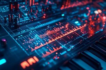 Obraz premium AI music composition interface with illuminated controls creates dynamic soundscapes for innovative musical projects